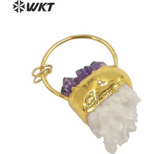 WT-P1582 WKT New arrivals Natural stone women necklace pendant cluster quartz and purple stone pendant in gold plated
