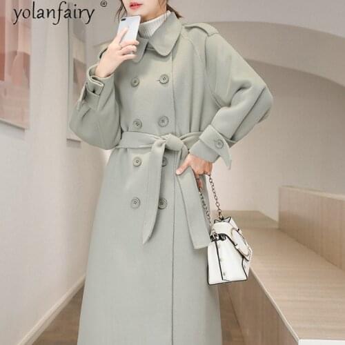 100% Real Wool Coat Female Jackets Slim Womens Coats Long Overcoat Spring Autumn Double-sided Woolen Cloth Femmes Manteaux