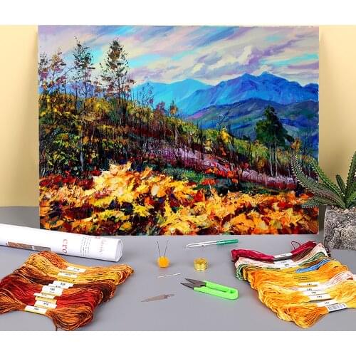 Landscape October Printed 11CT Cross-Stitch Patterns DIY Embroidery DMC Threads Sewing Craft Handmade Handicraft Wholesale