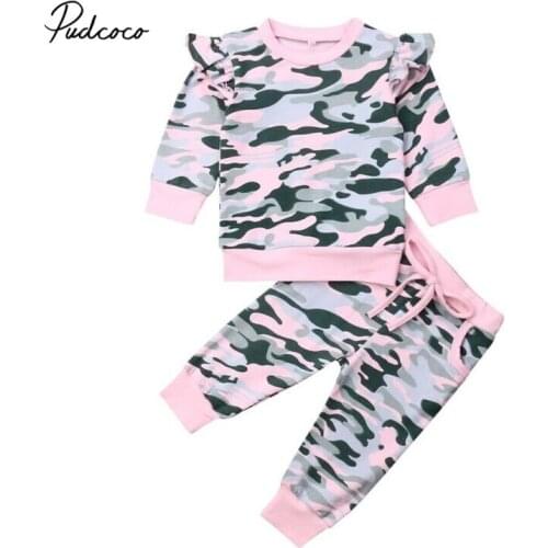 Pudcoco Toddler Baby Girl Camo Clothes Set Infant Newborns Long Sleeve T-shirt Army Sweatshirts Top Pants Outfit Sets Tracksuit