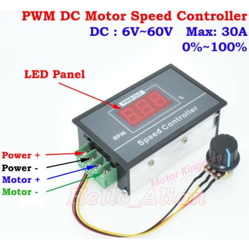 DC 6V-60V 12V 24V 36V 48V 30A hho PWM High power DC Motor Speed Controller Switch large LED Digital display panel