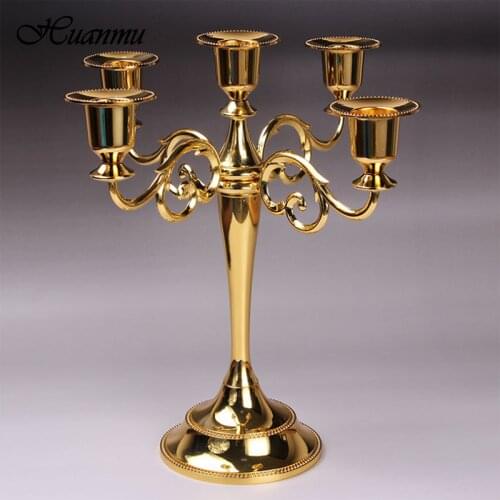 Silver/Gold/Bronze/Black 3/5-Arms Metal Alloy Pillar Candle Holders Candlestick Wedding Decoration Stand Home Decor Candelabra