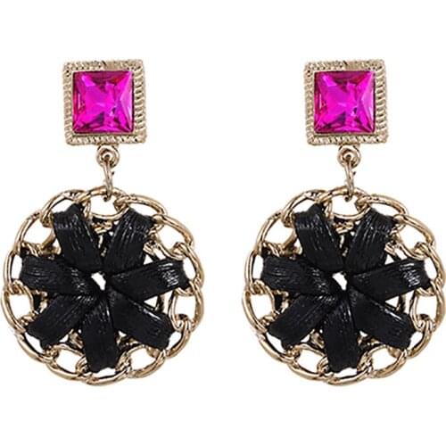 ZHINI Bohemia Gold Color Geometric Round Pendant Earrings for Women Ethnic Colorful Crystal Dangle Earring Wedding Jewelry Gift