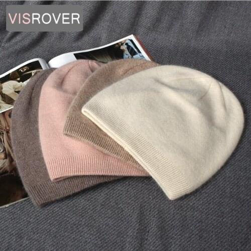 VISROVER 10 Colorway Rabbit Cashmere Woman Winter Hat With Pompom Unisex Autumn Real Fur Bonnet Soft Wool Woman Warm Skullies