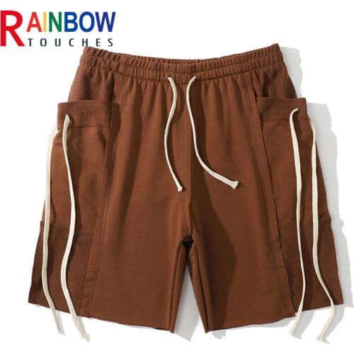 Rainbowtouches Shorts Men Trending Solid Color Strappy Sweatpants With Large Pockets High Street Men Loose Hip-Hop Casual Shorst