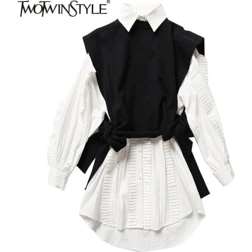 Женские белые рубашки TWOTWINSTYLE China At AliExpress