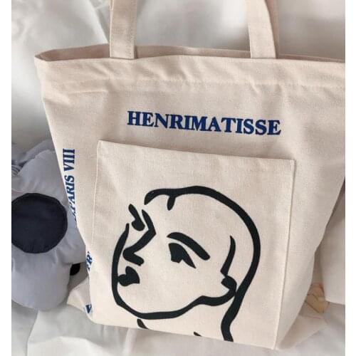 Women Casual Shoulder Bag Adults Letter Female Head Print Open / Zippered Canvas Handbag for Shopping Camping