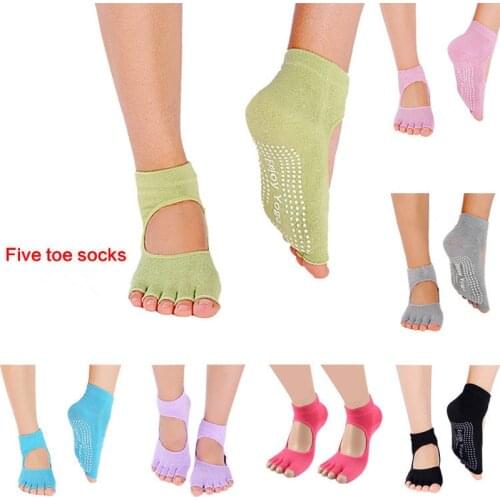 Women Yoga Backless Five Toe Anti-Slip Ankle Grip Socks Dots Pilates Fitness Gym Socks Ladies Sports Socks