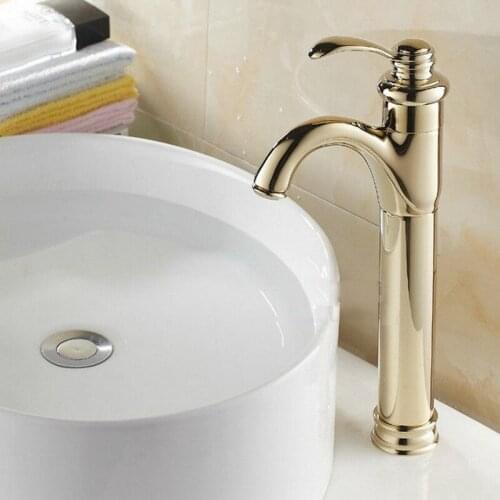 Golden Brass One Hole Single Lever handle Bathroom Vessel Basin Sink Hot/Cold Mixer Tap Faucet agf059