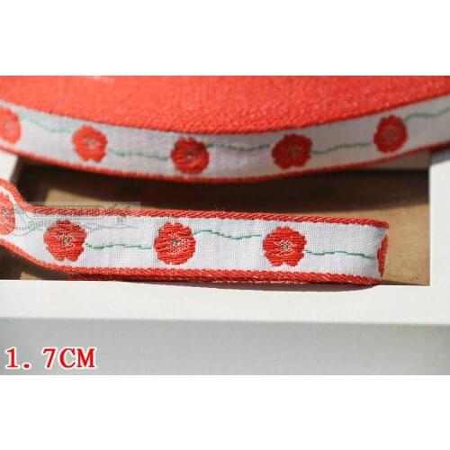 1.7cm 17mm 3/4'' Delicate Thick Strong Quality White Red Flower Bilateral Martingale Trim National Jacquard Ribbon Woven Webbing