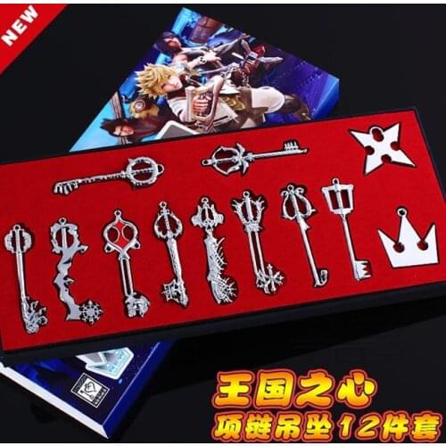 12pcs/set Kingdom Hearts Cosplay Key Metal Figure Toy Pendants gift with necklace sora prop mini toy