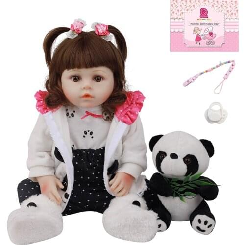 18" 48CM Lovely Bebe Reborn Babies Dolls Lifelike Full Silicone Body Bedtime Playmate Panda Toy New Fashion Childrens Day Gifts