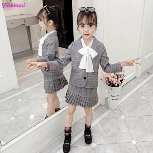 Teenage Clothes Pleated Skirt + Jacket 2 Pcs Girls Clothes Plaid Blazers Suit For Girls Spring Summer Formal Clothes For Girls
