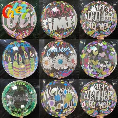 2pcs 20 inch Transparent printed bobo balloon love heart leaves Wedding Birthday party decoration Clear Balloons Baby Shower