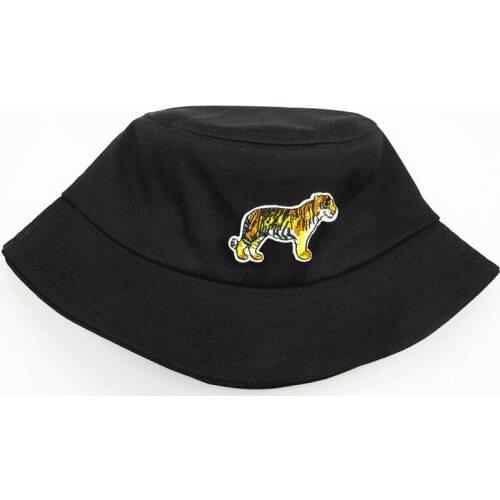 2021 Tiger Animal Embroidery Cotton Bucket Hat Fisherman Hat Outdoor Travel Hat Sun Cap Hats for Men and Women 256