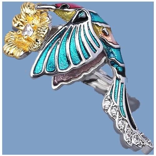 2021 New Creative Hummingbird Female Earrings Color Enamel Jewelry Flower Ring Fashion Ring Female Party Jewelry Womens Rings