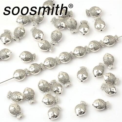 7x10mm30pcs Big Fat Fsh Silver Colour Metal Beads Zinc Alloy Loose Fsh Spacer Beads For Jewelry Making DIY Charm Bracelet Gift