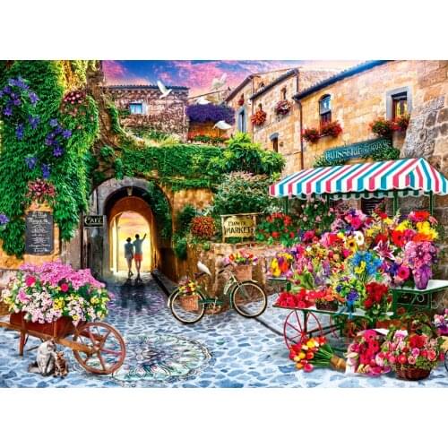 Alley Flower Market Cross Stitch Kits Color 14CT Unprinted For DIY Embroidered Handmade Arts Set Wall Home Decor Handmade
