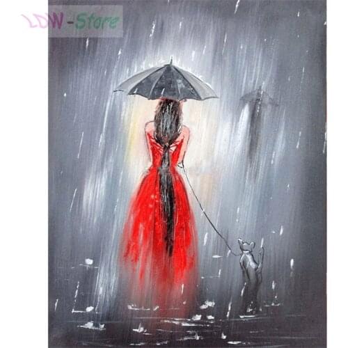 5D Diy diamond painting arts & crafts Red dress Umbrella girl picture cross stitch rhinestones diamond embroidery decor NEW109