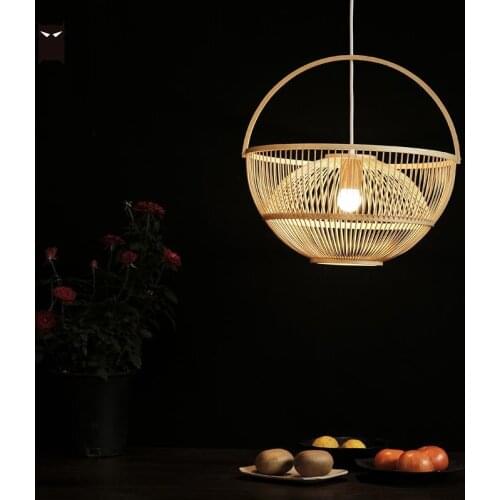 42cm Bamboo Wicker Rattan Basket Lampshade Pendant Lighting Rustic Country Asian Artistic Light E27 Hanging Lamps for Kitchen