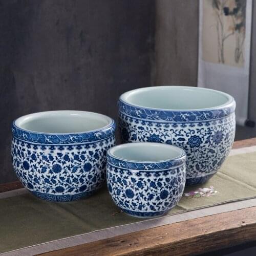 Free shipping 3 Pcs set Jingdezhen ceramic goldfish tank turtle tank complex classical water bowl lotus pot large porcelain pot