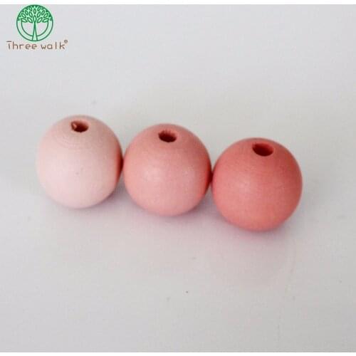50pcs 14mm/18mm/20mm DIY Gentle Gradient Pink Pastel Color Mixed Round Wooden Beads Safety For Kids