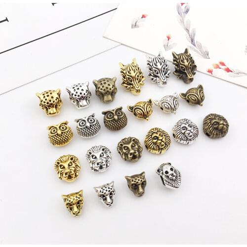 20Pcs Animal Loose Spacer Beads Lion Leopard Wolf Fox Owl Fit European Charm for Bracelet Necklet Jewelry Making