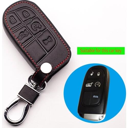 Genuine Leather Car Key Chain Case Cover For Jeep Patriot Grand Cherokee Dodge Journey Chrysler 300C Car Key Shell 5 buttons