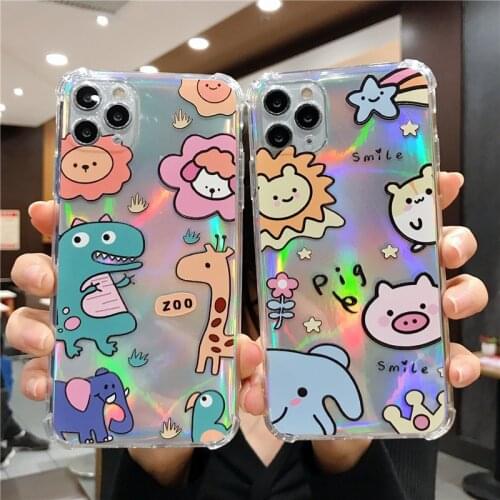 Luxury Laser Shining Cute Zoo Dinosaur Capas For OPPO A9 2020 Realme X A3 A5 A8 A91 A3S A83 A73 A11 A9X F11 Reno 3 Pro 2 Case