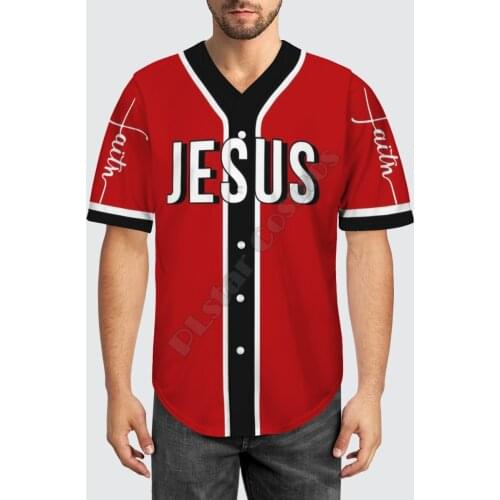 Baseball Jersey Beach Summer Jesus 3D All Over Printed Mens Shirt Casual Shirts hip hop Red tops 08