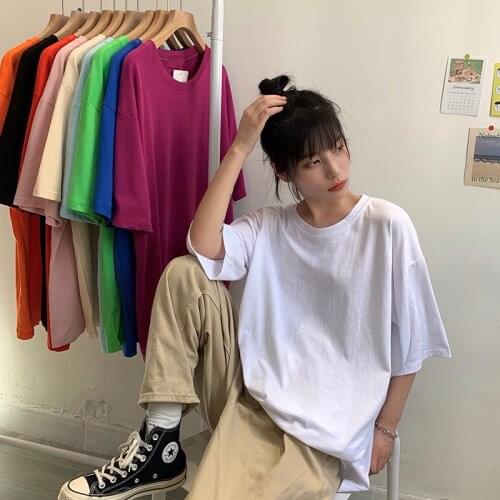 100% cotton Casual 2020 Summer Women Candy T-shirt Oversize Boyfriend Style Tops Perfect Basic Tees Render Unlined Upper Garment