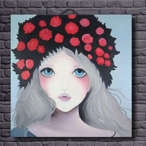 Hot Sale Beautiful Cartoon Girl Oil Painting Wall Art Picture for Home Living Room Decoration 100% Handmade Oil Paint Unframed