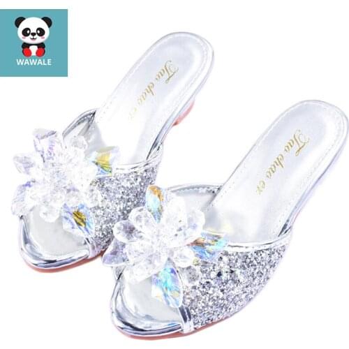 Crystal Children Slides Girls Shoes Princess Kids Summer High Heels Fashion Shoe Birthday Gift Daughter Beads