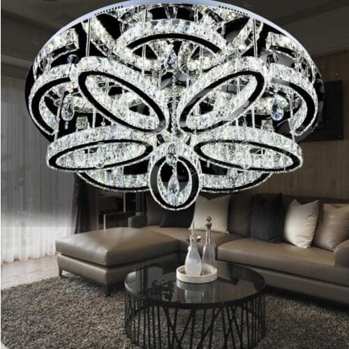 Stainless steel living room crystal ceiling lamp Chinese crystal ceiling lamp Round stainless steel living room lamp led fixture