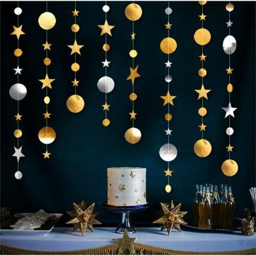 4m Mirror Paper Star Round Garland Flash Banner Happy Birthday Decoration Adult Boy Girl Baby Shower Curtain Decor Wedding DIY