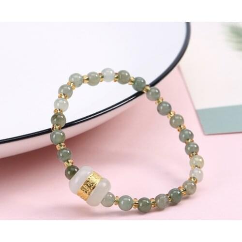 Customized Natural Jade Emerald 6mm Beads Elastic Bracelet Bangle Jewellery Fashion Accessories DIY Woman Luck Amulet