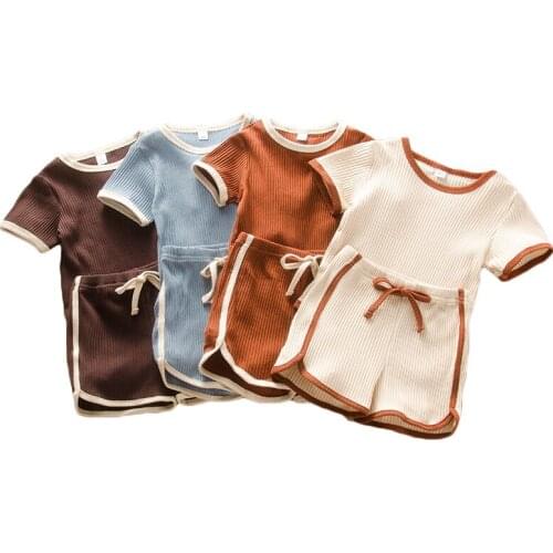 Baby Suit Summer Girl & Boy Pure Color Short-Sleeved Top + Shorts 2-Piece Set Casual Sports Suits For Toddler Children Clothing