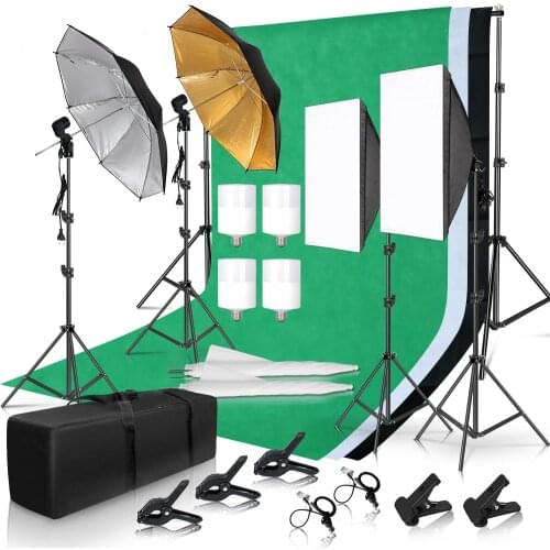 Photography Lighting Kit 2x3M Photo Background Backdrops Soft Umbrella Softbox Light Stand Portable Bag For Photo Studio Shoot