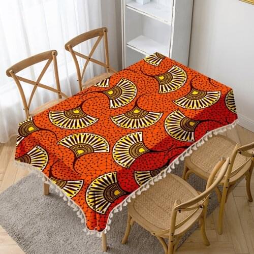 Red Gold Fan Printed Table Cloth Tassel Waterproof Tablecloth Thick Rectangular Manteles Mesa Nappe Wedding Decorate Table Cove