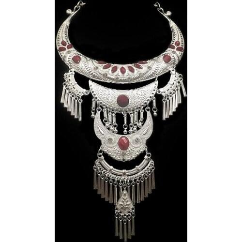 LosoDo retro Ethnic style Miao silver collars exaggeration Dance performance event tourism collar pendant fashion accessories