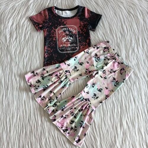 2020 Fashion wholesale RTS Lovely Toddler Girls Children Short Sleeve Bell Bottoms Clothing Sets boutique kid outfits