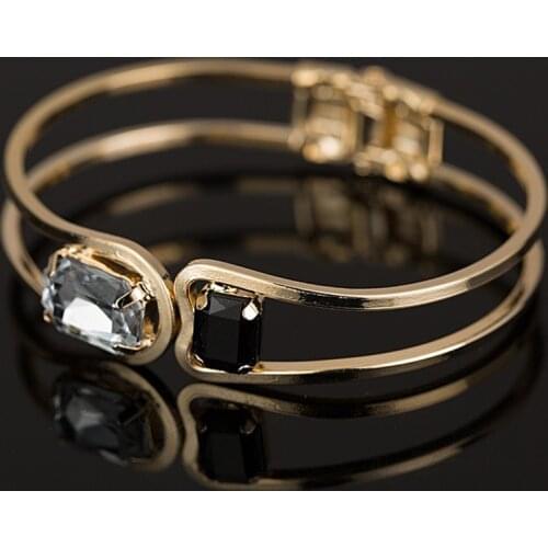 Fashion Crystal gold Color Jewelry For Women Wedding Big Square Green Stones Bracelets bangle B004