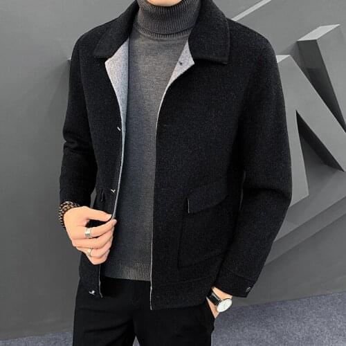 Men Double-sided Woolen Cloth Coat Turndown Collar Casual Slim Jacket Autumn Winter Business Streetwear Windbreaker Male Clothes