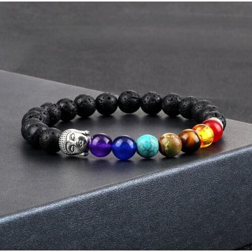 Men Buddha Charm Bracelet Fashion Natural Tiger Eye Black Lava Stone Bracelets&Bangles Yoga Prayer Jewelry Women Stretch Pulsera