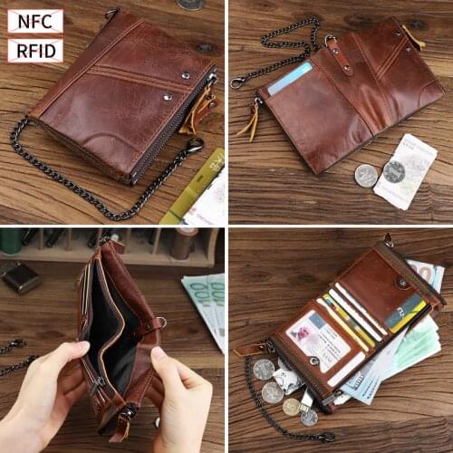 Casual Men Wallets Short Style RFID High Quality Card Holder 2 Zipper Male Purse Large Capacity Luxury Brand Cow Leather Walle