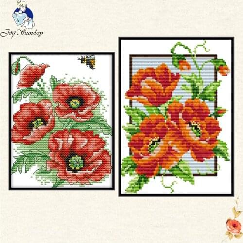 Joy Sunday poppy flowers DIY Embroidery Cross Stitch Kit flowers family decorative patterns embroidery needlewor gift to Friend