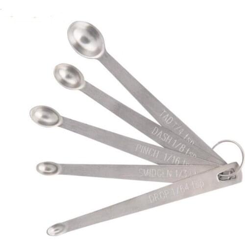 Set of 5 Stainless Steel Round Measuring Spoons for Measuring Liquid and Dry Ingredients Drop Smidgen Pinch Dash Tad SN3572