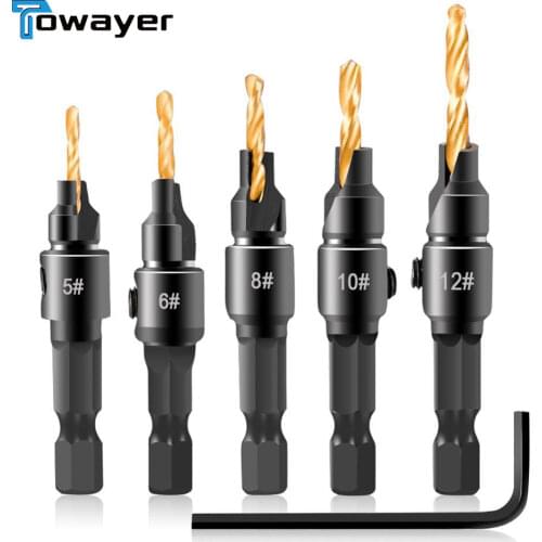 4/5pcs Countersink Drill Woodworking Drill Bit Set Drilling Pilot Holes For Screw Sizes #5 #6 #8 #10 #12