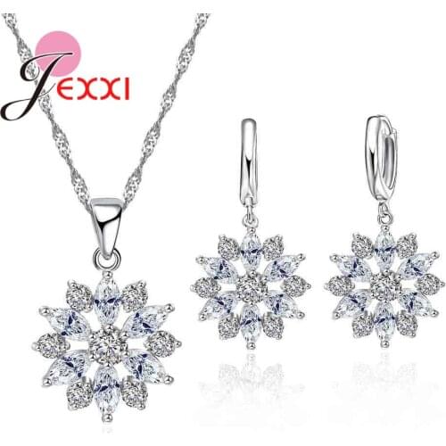 High Quality Romantic Flower Pendant Necklace Earrings For Women Girls Wedding Party 925 Sterling Silver Jewelry Sets