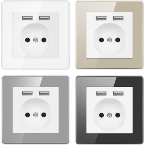 German Standard European Standard USB Wall Socket Double USB Port 5V 2A Usb Acrylic Black